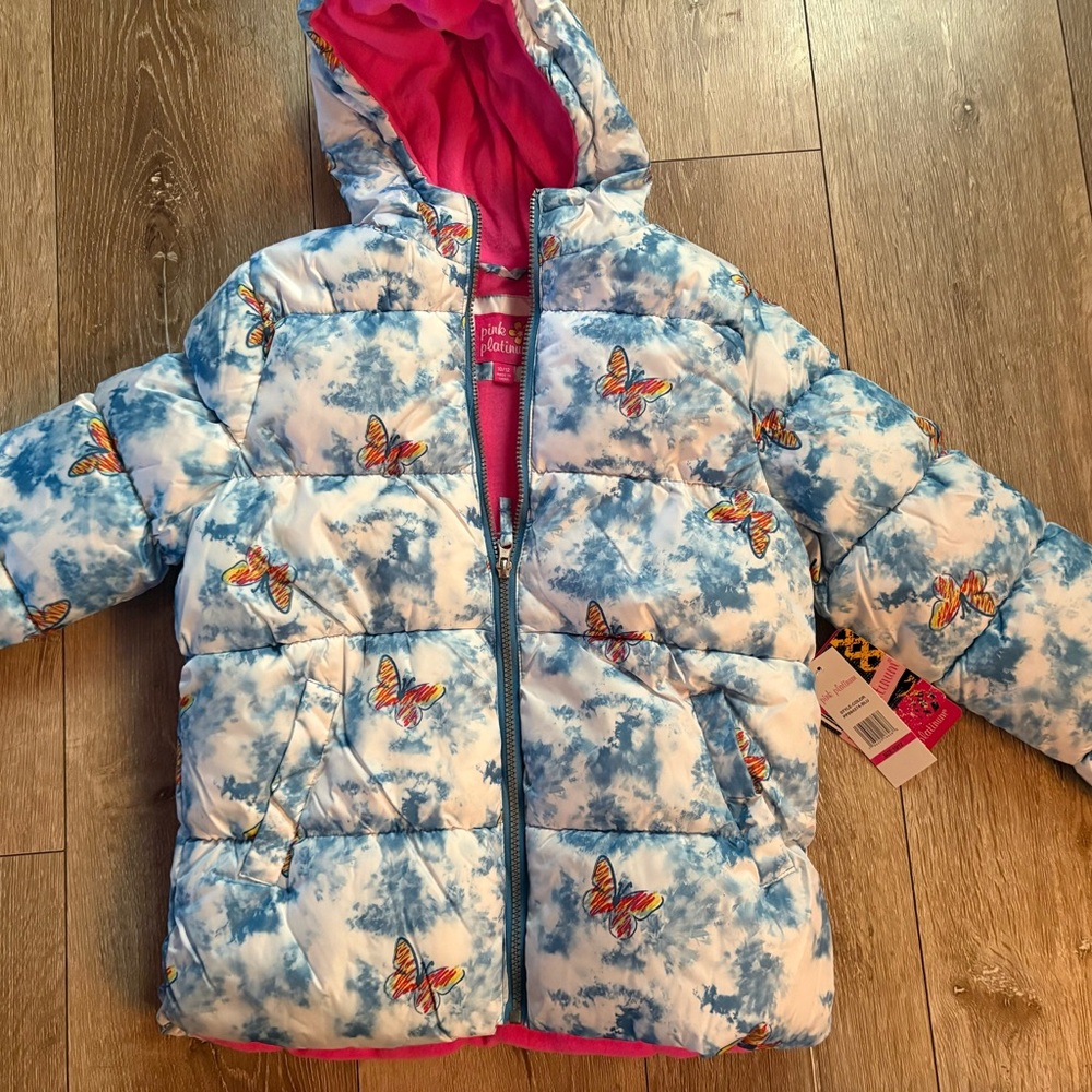 Pink Platinum Cloud and Butterfly Puffer Jacket